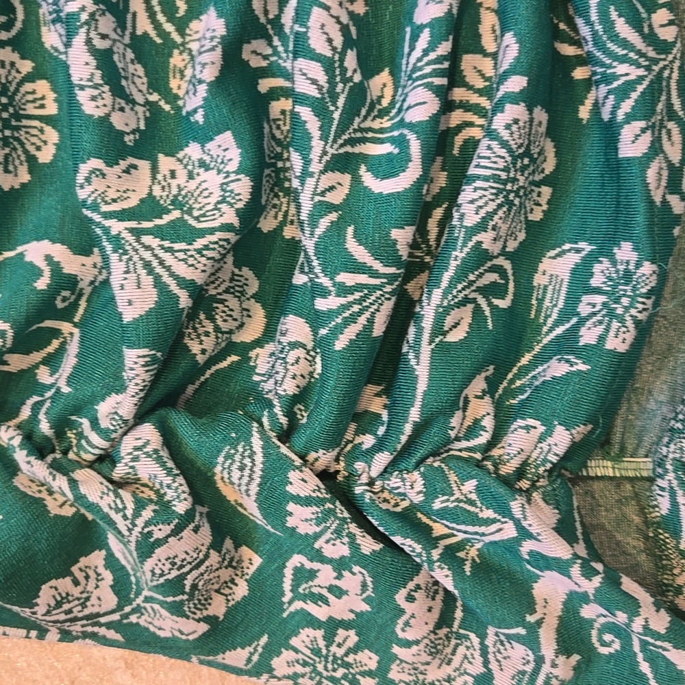 Zara Festive Jacquard Balloon Sleeve Knit Green/White Floral Ruched Dress - Picture 2 of 10